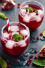 refreshing  pomegranate cocktail in glasses