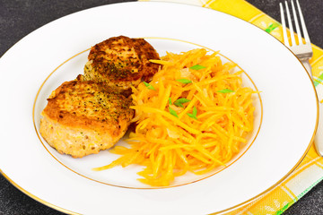 Cutlets from Salmon with Fresh Pumpkin Salad.