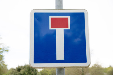 French dead end street road sign on white sky