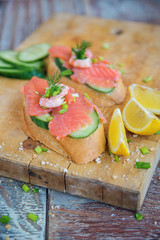Sandwich with cereals bread and salmon