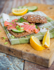 Sandwich with cereals bread and salmon