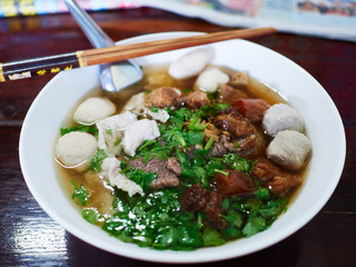 Bowl of noodle in a Thai restaurant