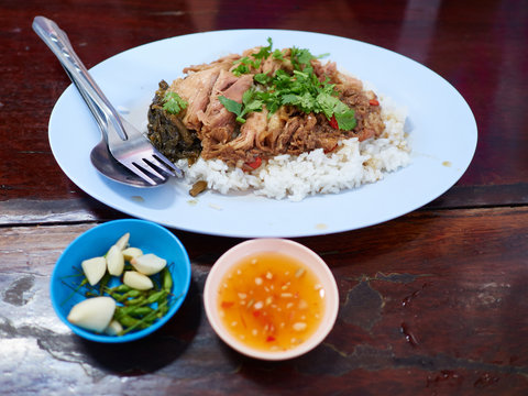 Plate of pork knuckle rice