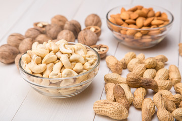 Mixed nuts: peanuts, cashews, almonds, walnuts