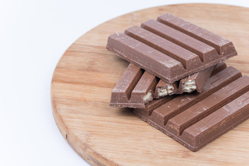 Chocolate bars with copy space over white