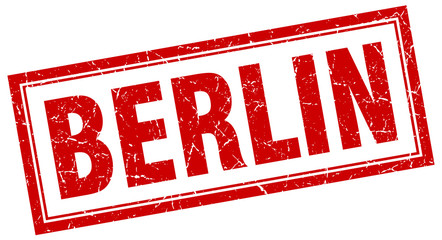 Berlin red square grunge stamp on white © Aquir