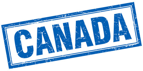 Canada blue square grunge stamp on white