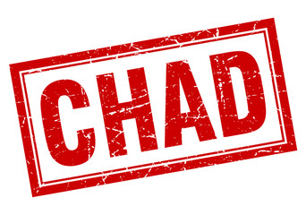 Chad red square grunge stamp on white