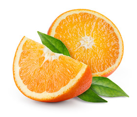 Fototapeta na wymiar Orange fruit with leaves isolated on white.