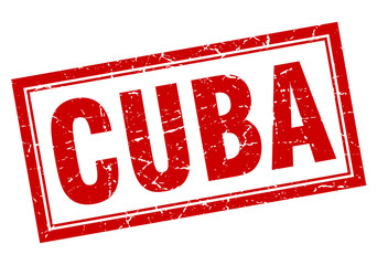Cuba red square grunge stamp on white