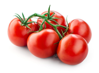 Branch of fresh tomatoes isolated on white. With clipping path.