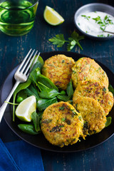 vegetarian chickpeas and spinach  fritters with garlic herb yogu