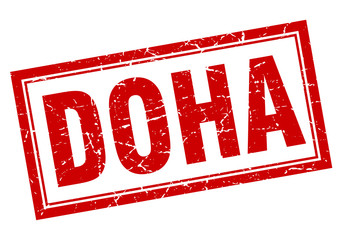 Doha red square grunge stamp on white