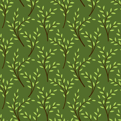 Seamless pattern of twigs with leaves.