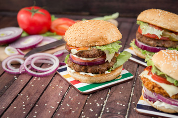 Closeup of homemade burgers