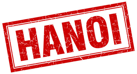 Hanoi red square grunge stamp on white