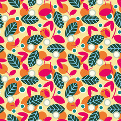 Elegant seamless pattern with leaves, vector illustration.
