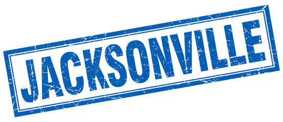 Jacksonville blue square grunge stamp on white
