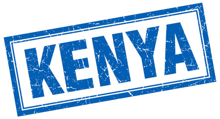 Kenya blue square grunge stamp on white