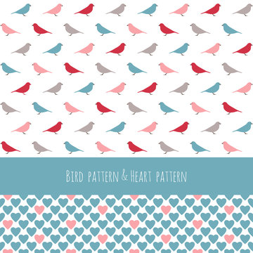 Birds  pattern and heart pattern. Vector design.