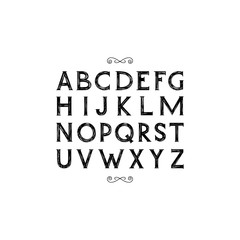 Hand drawn alphabet. Serif elegant light font. Vector illustration.