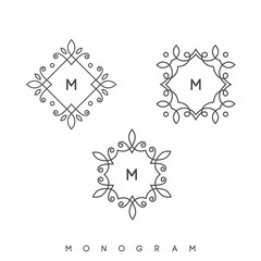 Set of simple and elegant monogram design templates, vector illustration.