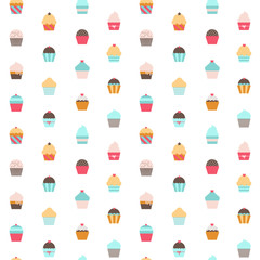Cupcake pattern. Seamless background. Vector.