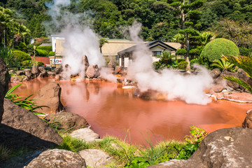 Chinoike Jigoku.or Blood pond hell in Beppu, Oita, Japan.