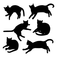 Set of cats silhouettes on a white background. Vector.