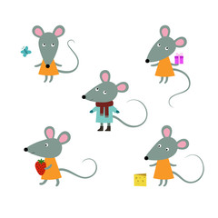 Cute mouses characters on a white background.Vector.