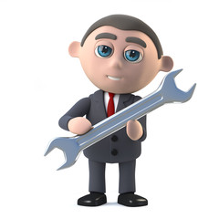 3d Businessman holding a large spanner