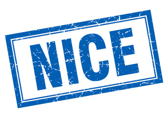 Nice blue square grunge stamp on white