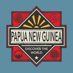 Vintage emblem with text Papua New Guinea, Discover the World