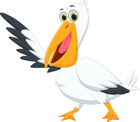 cute pelican cartoon waving