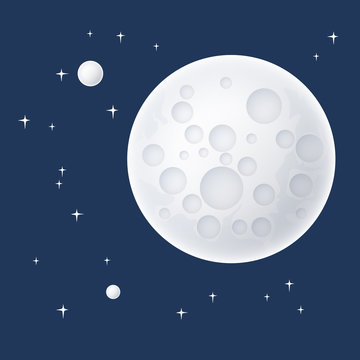 Planet in Space, the Moon with Stars, Space Planet with Craters in the Universe, Vector Illustration