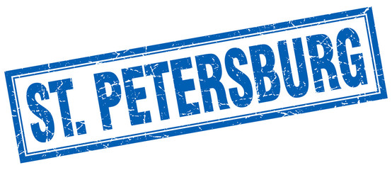 St. Petersburg blue square grunge stamp on white