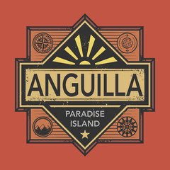 Stamp or vintage emblem with text Anguilla, Discover the World