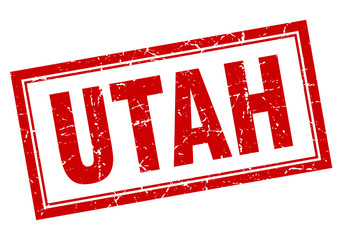 Utah red square grunge stamp on white