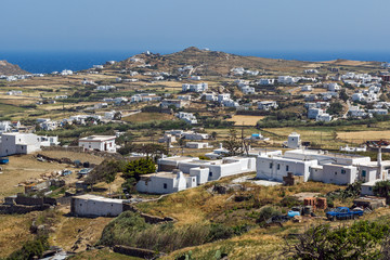 Panorama of Town of Ano Mera, island of Mykonos, Cyclades, Greece