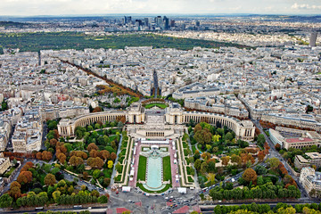 Sightseeing panorama of Paris from the top Eiffel Tower, France.