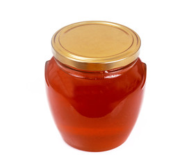 Jar with honey Isolated on White Background.