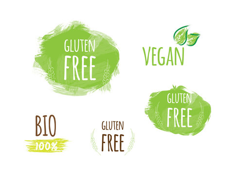 Badges for product packaging. Bio, gluten free, vegan, organic and healthy stickers.