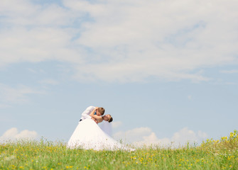 Fototapeta premium Happy bride and groom on their wedding