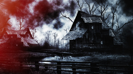 scary house in mysterious horror forest  - 108621354