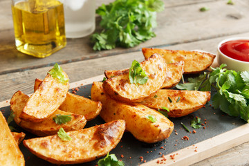 baked roasted potato wedges with herbs
