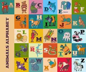 Cartoon doodle animals alphabet