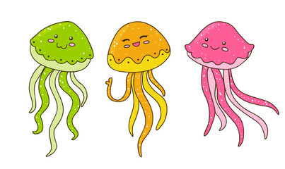 Naklejka premium Cute cartoon jellyfishes isolated on white