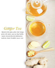 Tea Ginger cup kettle isolated white background
