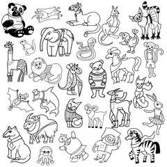 cartoon doodle animals set