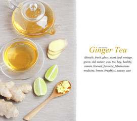 Tea Ginger cup kettle isolated white background
